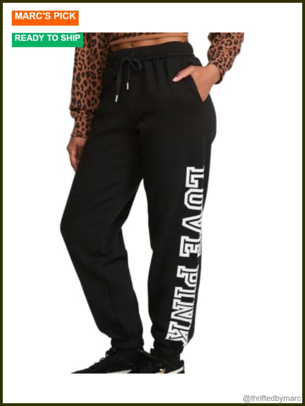 Pink Logo Campus Sweatpants High Rise Fleece Drawstring